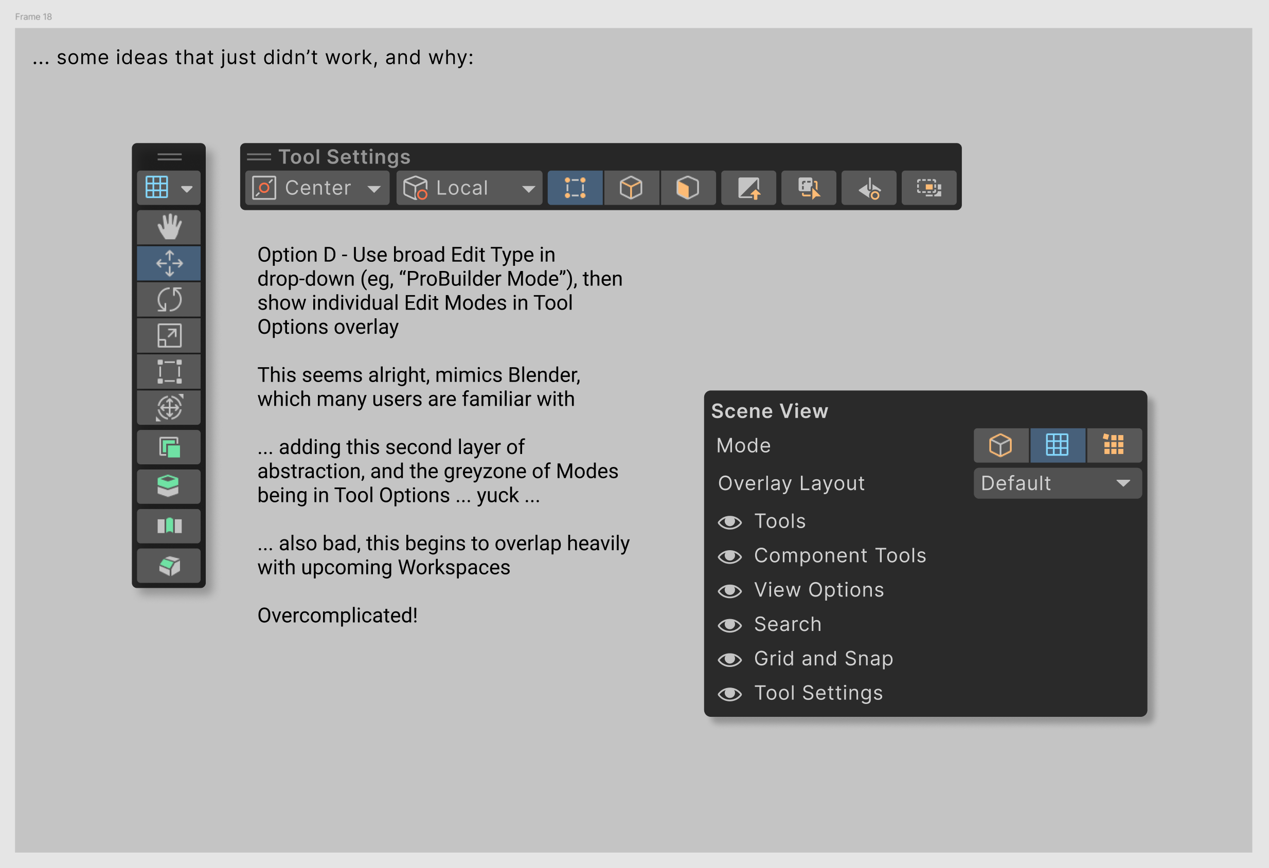 Documented failed tooling concepts and rationale